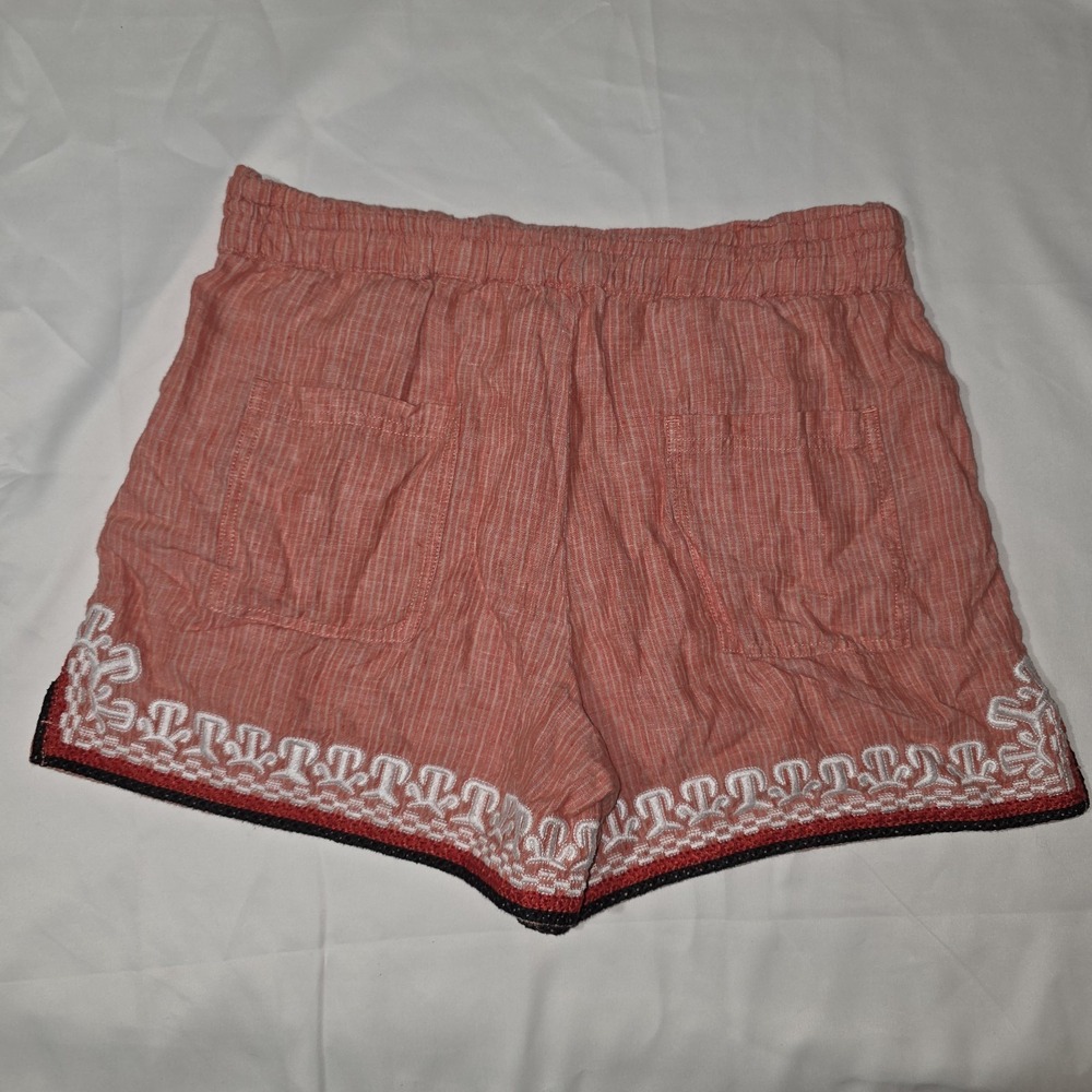 Anthropologie Women's Beachcomber Linen Striped Embroidery Shorts Size Medium - Picture 9 of 12